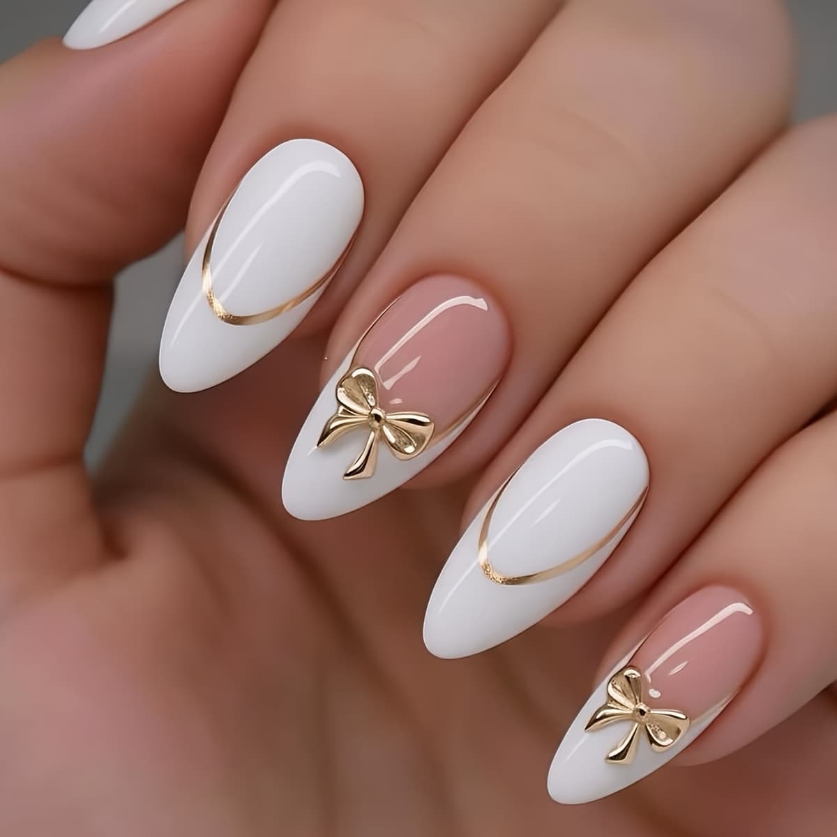 TEMU 24pcs Almond-shaped Nail Stickers Sweet French Border Glossy Full Coverage Press-on Fake Nails Suitable For Women', Holiday Gift, Party Nail Art Decoration
