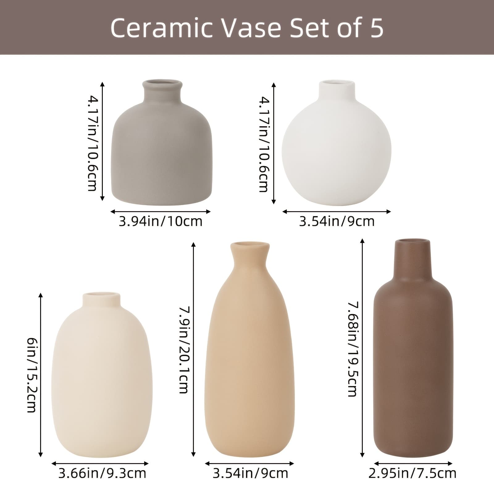 TEMU Set Of 5 Tomnk Ceramic Vases, Rustic For Home Decor, Vintage Decorations For Living Room, Office, Coffee Table, Dining Area, And Fireplace