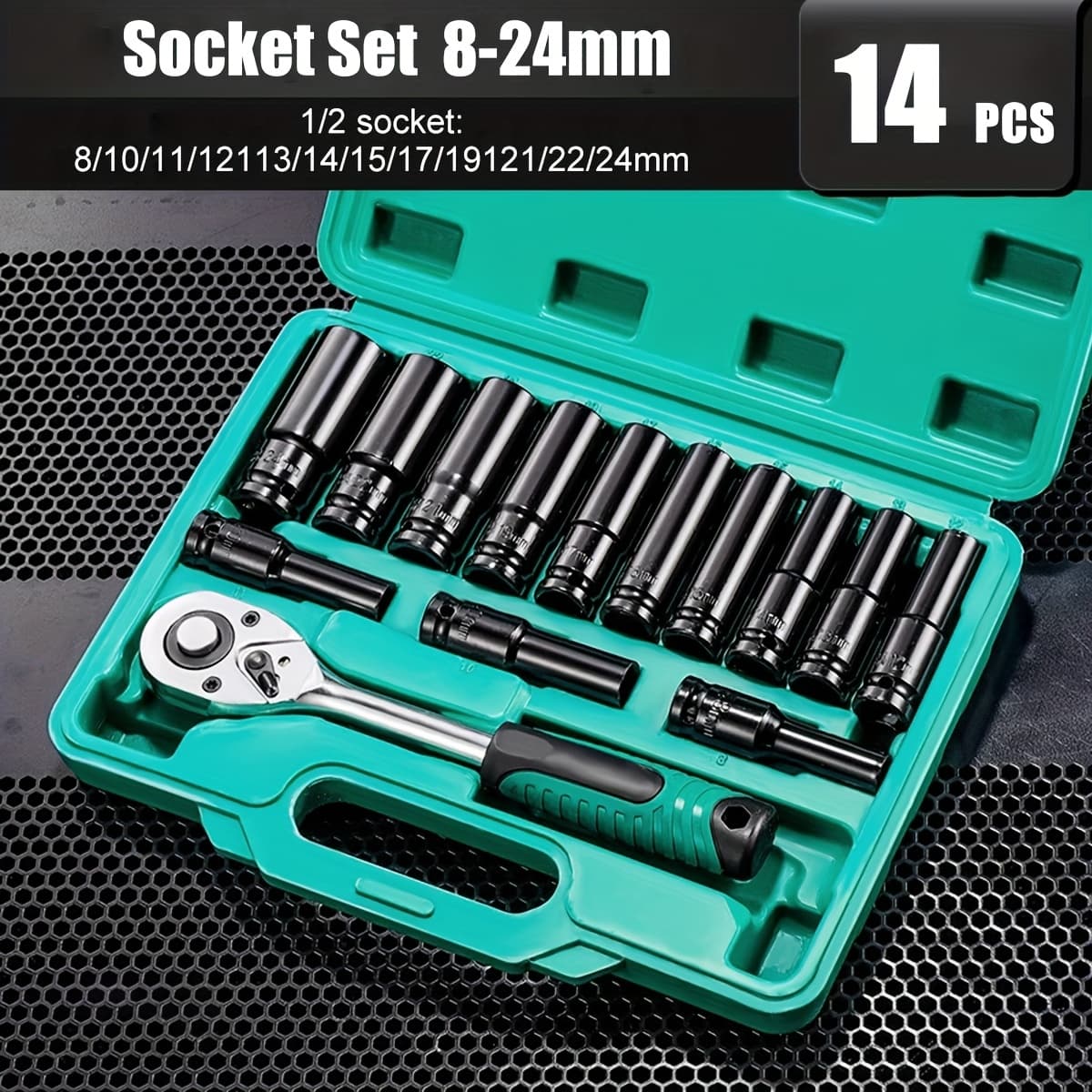 TEMU 14pcs Drive Impact Socket Tool Set, Mechanic Tool Set With 72-tooth Ratchet & Adapter, Metric And Sae Sockets Storage Kit, For Automotive Repair
