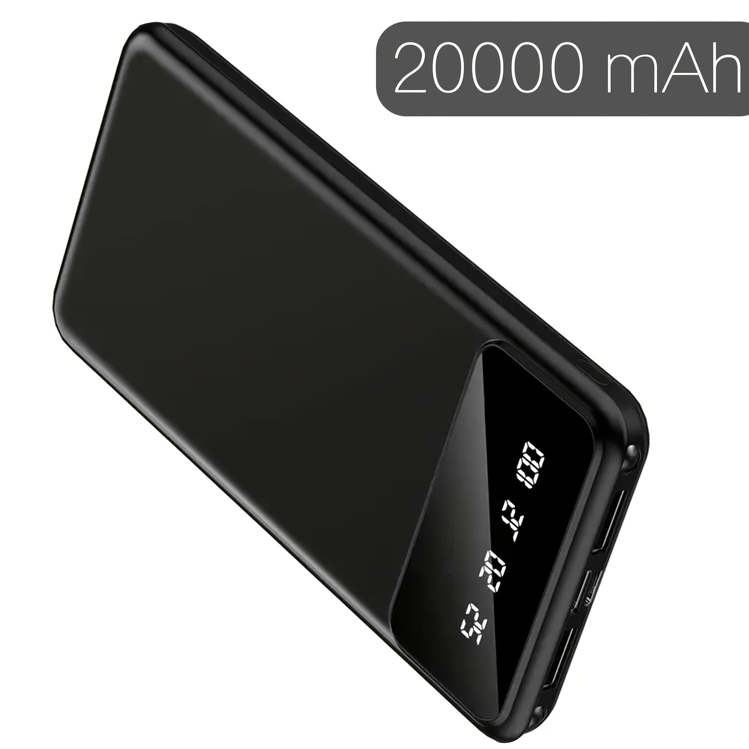 TEMU 20000mah Large Capacity Mobile Power Supply, 5v2.1a Portable Usb Charger, Led Display, For Ios/ Devices, 2xusb Output, Type-c/ Micro Input, Safe And Stable Polymer Lithium Battery