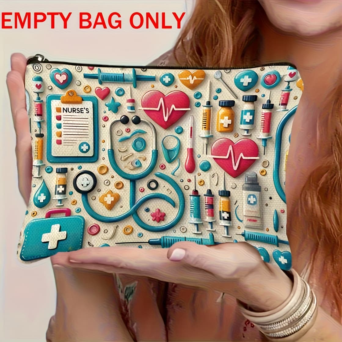 TEMU Nurse Survival Kit Toiletry Bag, Lightweight Cosmetic Pouch For Women, Double-sided Printed Toiletry And Coin Bag, Practical Gift For Her On Birthday, Christmas, Valentine's Day, Or Nurse Day
