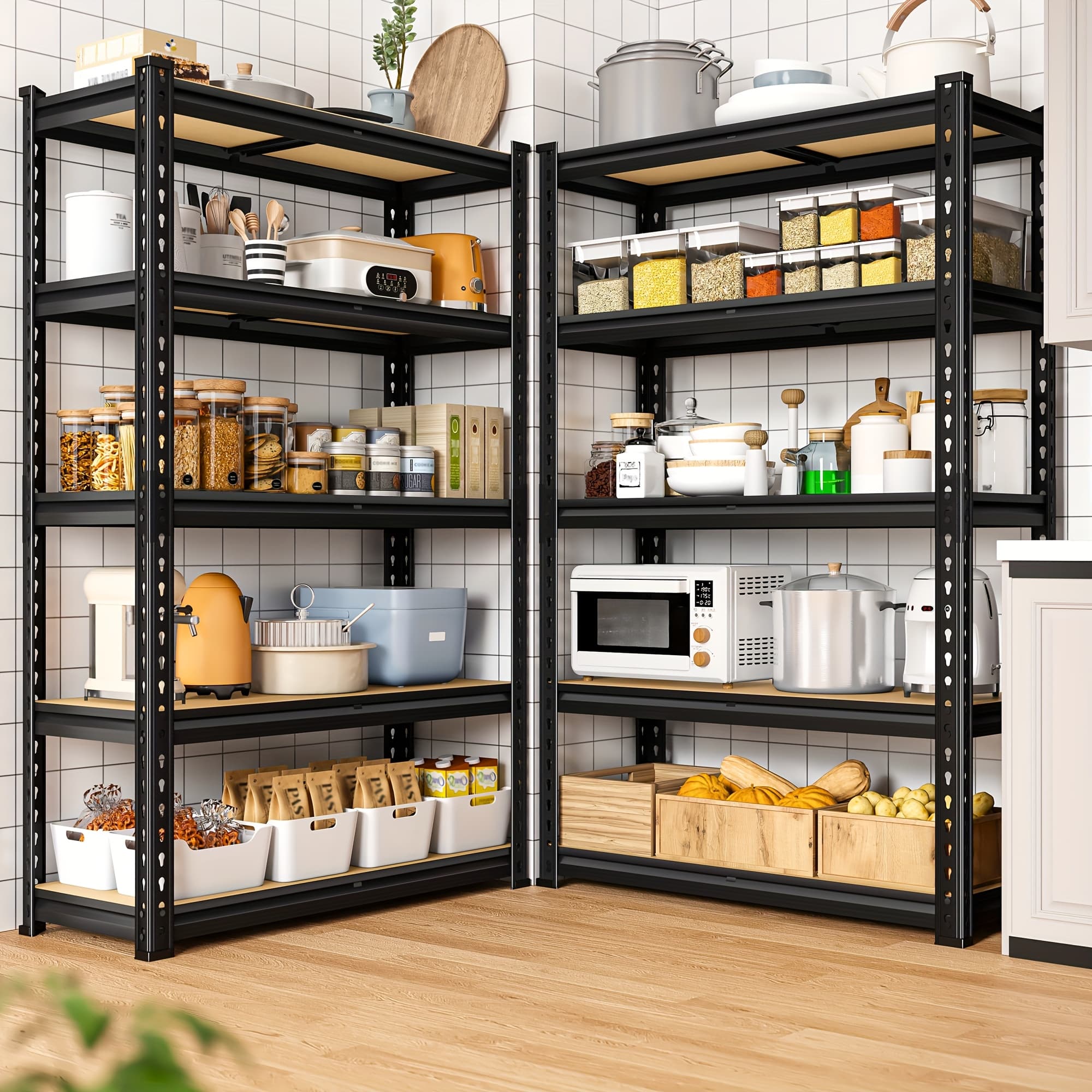TEMU 72"h Corner Shelf, Heavy Duty Storage Shelves, 2000lbs Garage Shelves, 5 Tier Metal Storage Shelving Unit, Adjustable Corner Shelves For Pantry Basement 72''h*35.5''w*11.8''d, Utility Racks