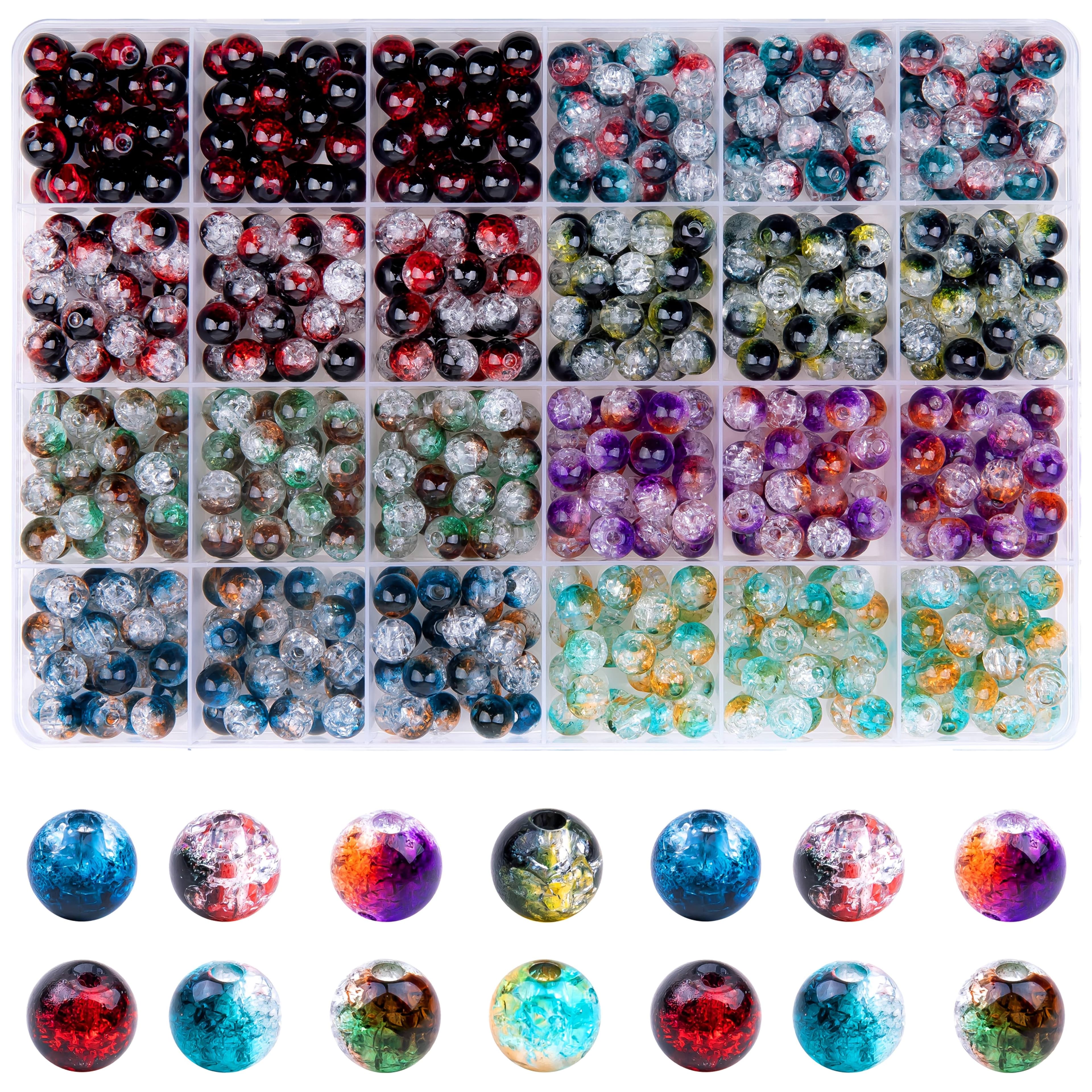TEMU Glass Beads For Jewelry Making, 480pcs + 8mm 24 Grid Round Crystal Glass Bead Bracelet Making Kit, Bead Starter Kit, A For Birthday And Holiday Gifts