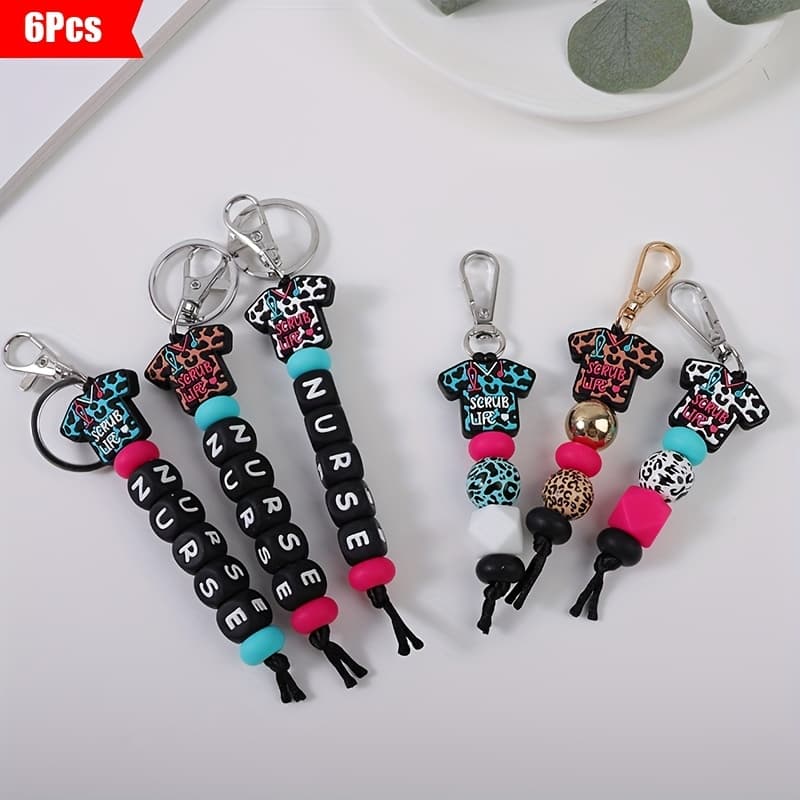 TEMU Set Of 3-6pcs Featuring A Minimalist Leopard Print Silicone Bead Keychain, Ideal For Doctor Uniforms, Staff Silicone Bead Pendant Additions, Perfect As A Gift For Day