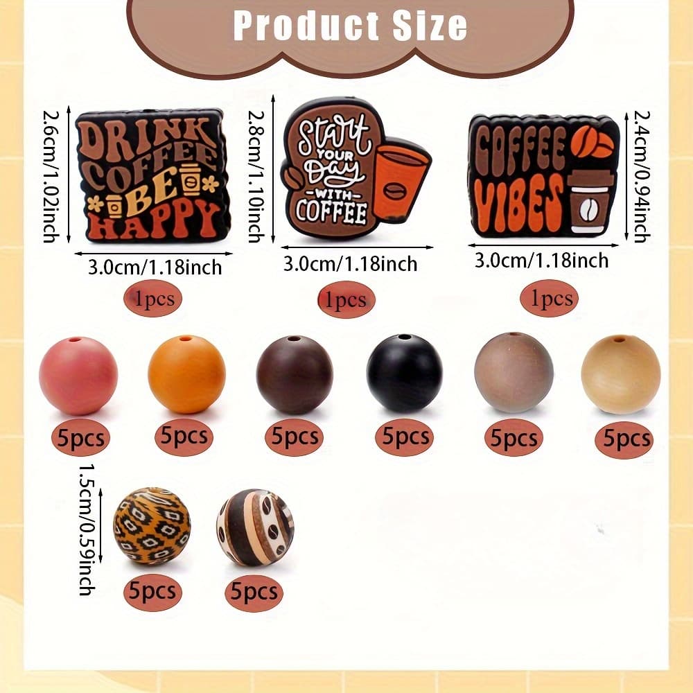 TEMU Handcrafted Silicone Beads Themed Around Coffee, Perfect For Unique Necklaces, Bracelets, Keychains, And Other Handmade Jewelry And Art Items