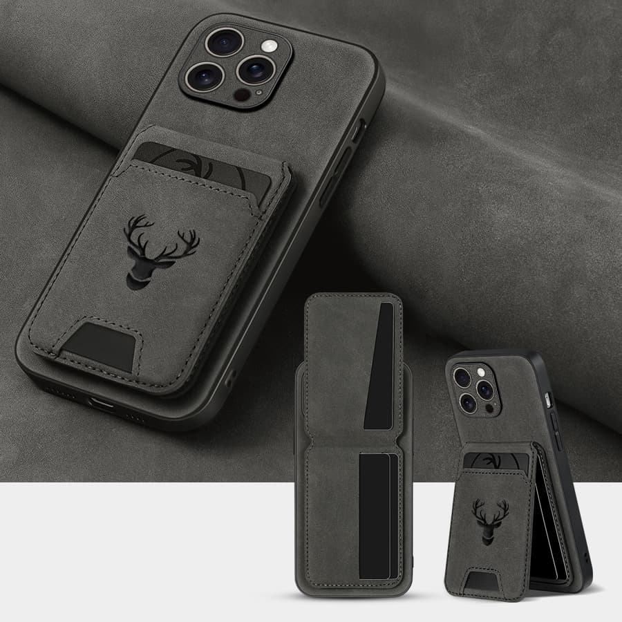 TEMU Wallet Phone Case Compatible With Iphone 16e/ 16promax/ 15plus/ 14pro/ 13promax/ 12/ 11, Luxury Pu Leather, Card Holder And Stand, Moose