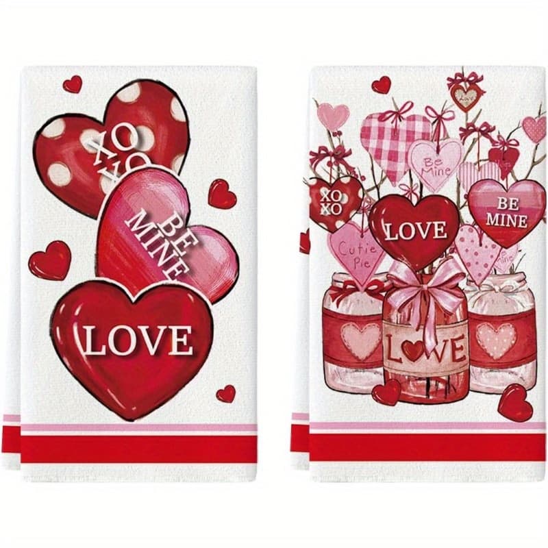 TEMU 2pcs Polyester Kitchen Towels - 18x26 Inch, Valentine's Day & Housewarming Gifts, Reusable Dish & Hand Towels For Anniversary & Wedding Decor