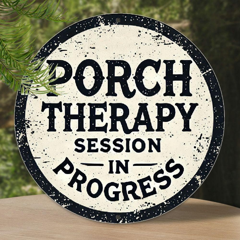 TEMU 8x8 Inches Round 'porch Relax In Progress' Sign - Perfect For Home, Bar, Cafe & Garage Decor, 2d Flat