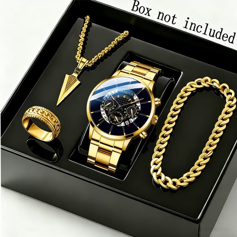 TEMU 4pcs/set 's Quartz And Fashionable Stainless Steel Necklace Set - Fashionable, Durable, - Perfect Gift For Valentine's Day, Father's Day For Dad Or Boyfriend
