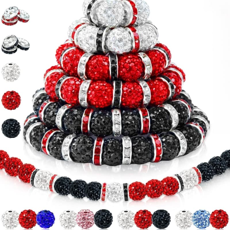 TEMU 120pcs Of 10mm Beads Designed For Jewelry Creation, Featuring Shiny Round Beads And Spacers In Baseball Suitable For Bracelets, Necklaces, And Projects (black, White, Red)