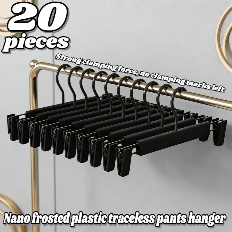 TEMU 20pcs Non-slip Adjustable Frosted Pants & Skirt Hangers - 360° Rotatable Hooks, Non-slip Clips, Space-saving For Storage & Drying