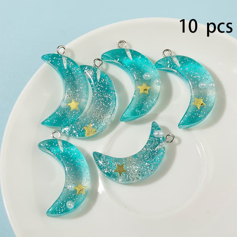 TEMU 10pcs Cute Blue Resin Starry Set - And Moon Pendants For Making, Earrings, Necklaces, Keychains, And Handmade Gift Accessories