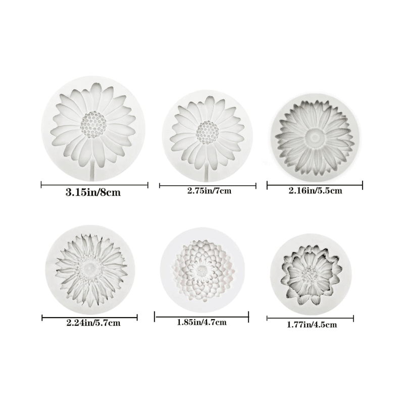 TEMU 6pcs Set, Sunflower Daisy Silicone Molds, 3d Flower Decoration Molds, Resin Candle Molds Soap Wax Epoxy Concrete Casting Polymer Clay Crafts
