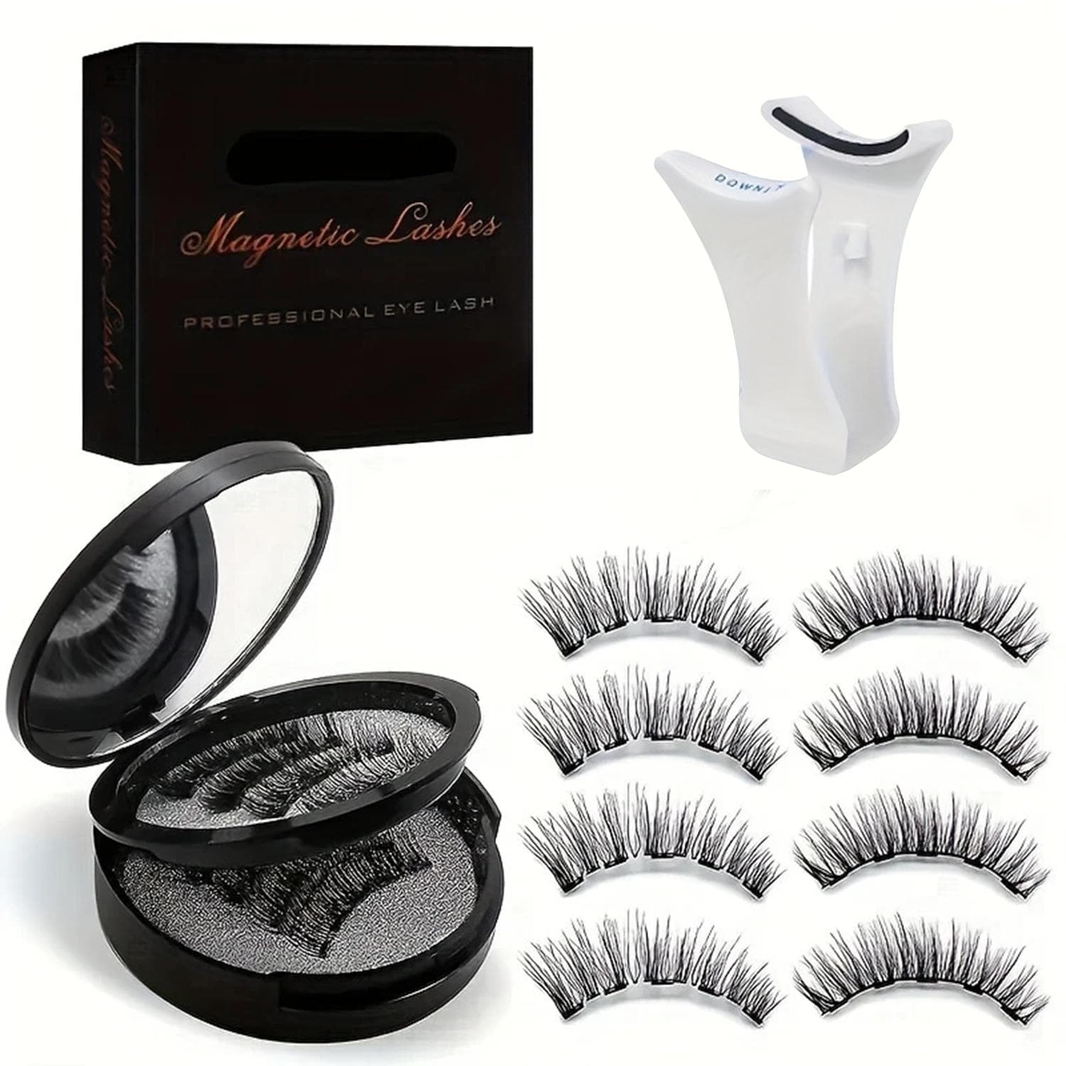 TEMU 8pcs Natural Glue-3d False Eyelashes()- Reusable Double Magnetic False Eyelashes Set With Clips, Reusable, Waterproof, Glue, , Women
