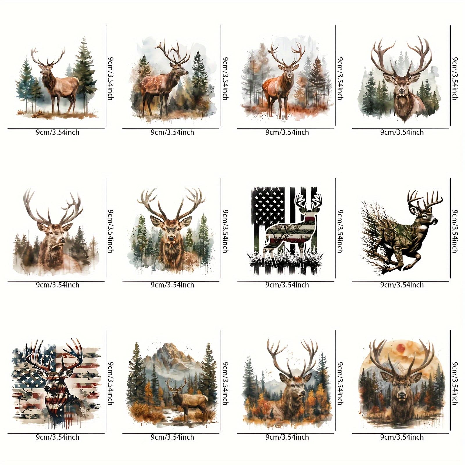 TEMU 12pcs/set Forest Deer Heat Stickers, Diy Iron-on Transfers For T-shirts, Bags, Hats, Clothing Decorations