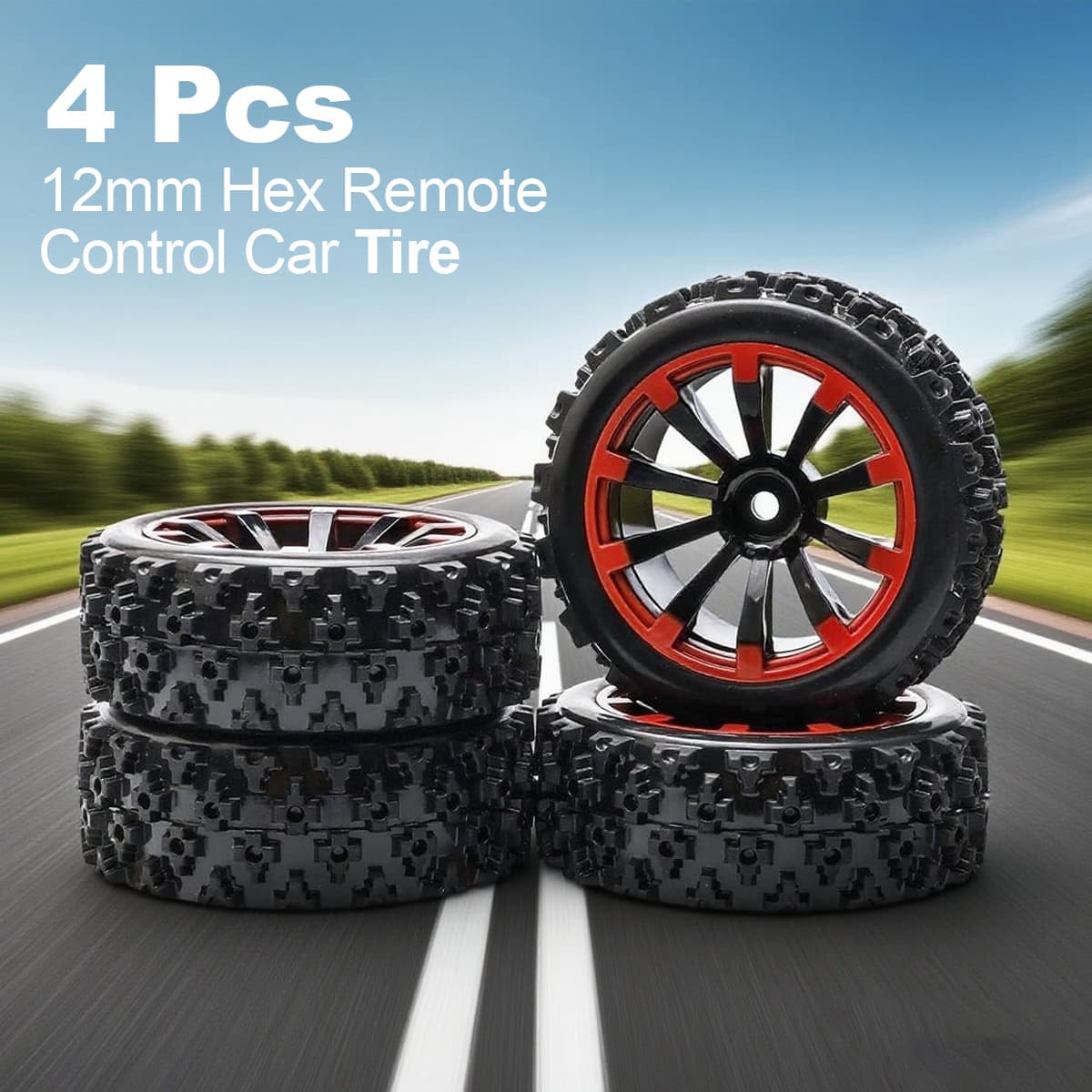 TEMU 4-pack Off-road Wheels 12mm Hex Rc Wheels And Tires - High-performance Upgrade For 1/10 Rc Tires Cars - Durable Plastic And Rubber Construction