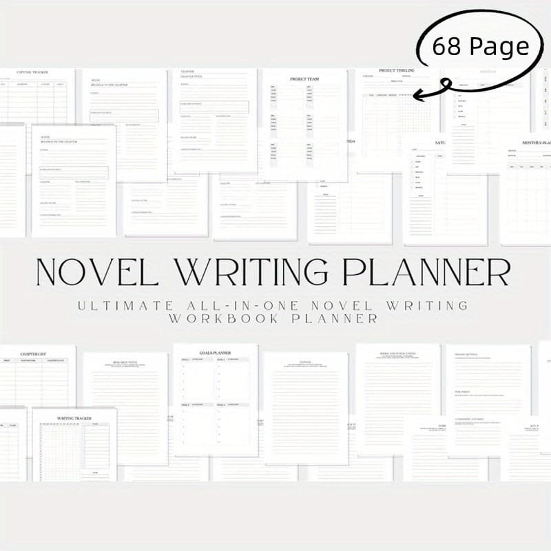 TEMU 68-page Writing Workbook Planner – Fiction Organizer For Writers, Adults, And Creative , Creative Writing Aid | Clean Layout Design | Durable