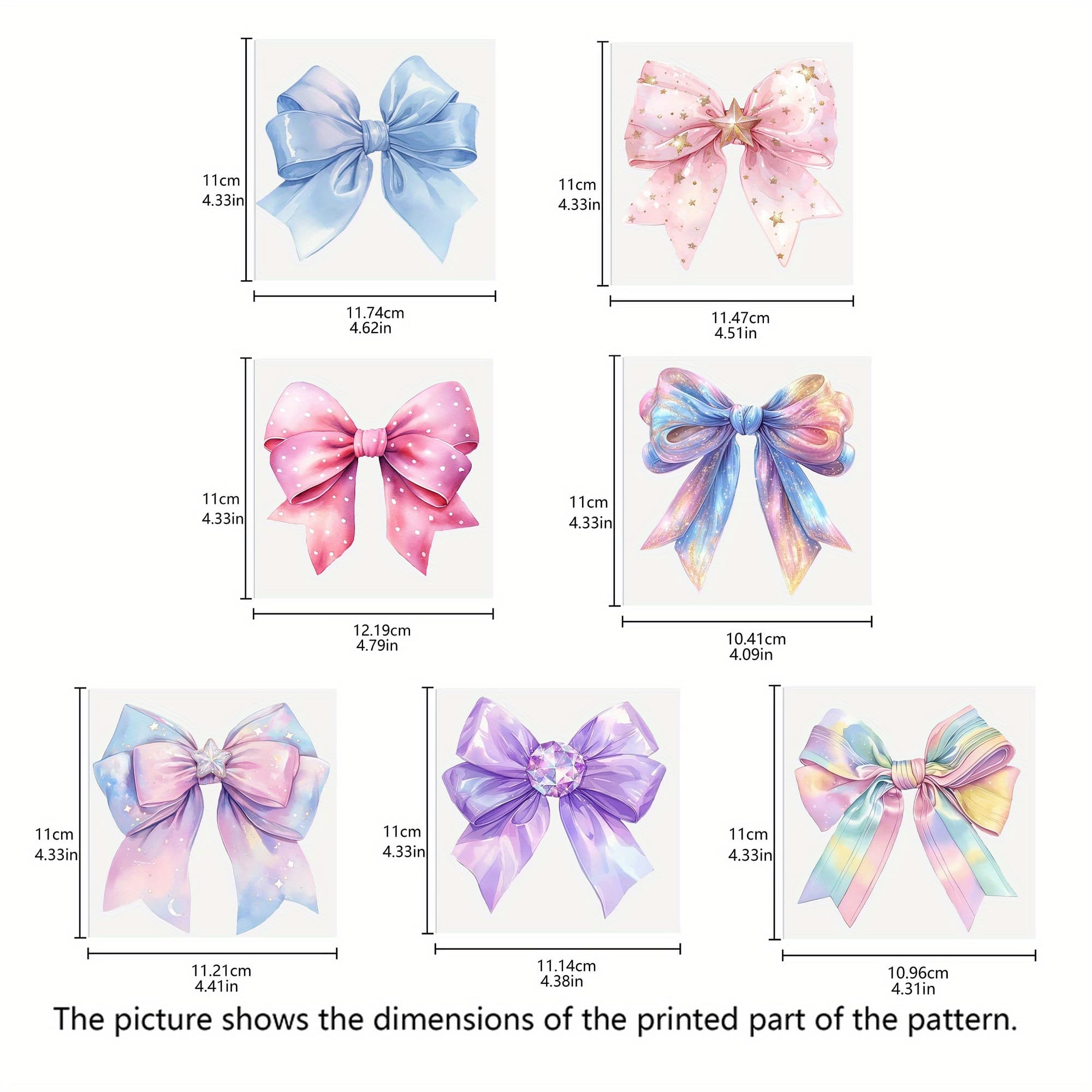 TEMU 7pcs/set Glitter Cute Bowknot Uv Dtf, High Gloss Self-adhesive Plastic Suitable For 16 Oz Cups, Mugs, And Bottles, Cartoon Theme Artwork And Crafts, Glass Surface Decoration