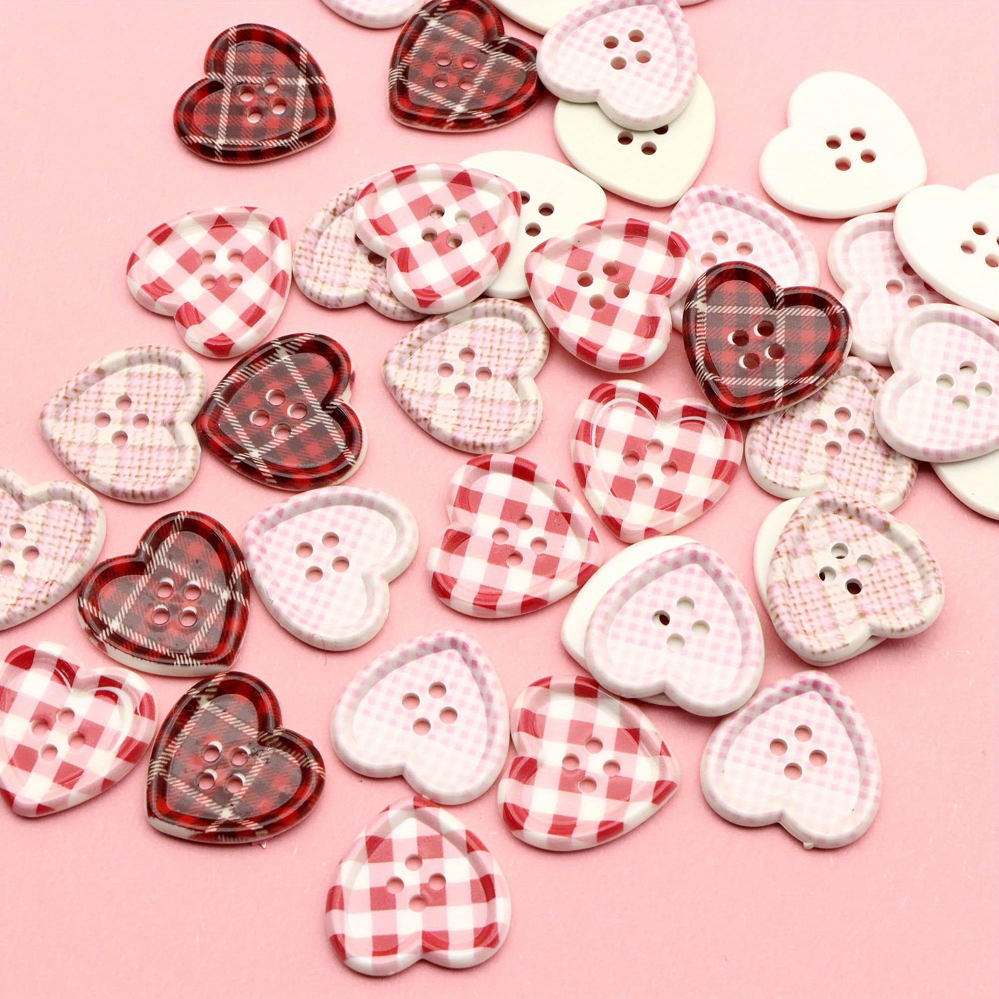 TEMU 10pcs Mixed Color Heart-shaped Checkered Buttons - Plastic, Ideal For Dolls, Sewing, Fashion Accessories & Diy Projects, Sewing Accessories | Checkered Pattern | Plastic Buttons, Sewing Supplies