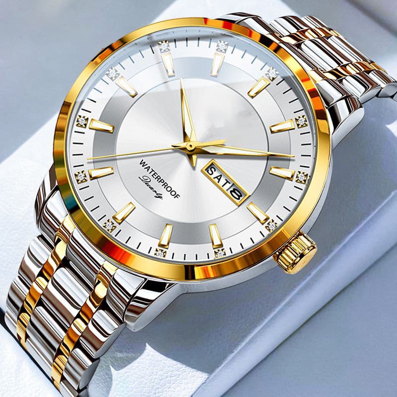 TEMU Men's Watch Business Wear Luxury Casual Stainless Steel Date Men's Watch, Without Battery