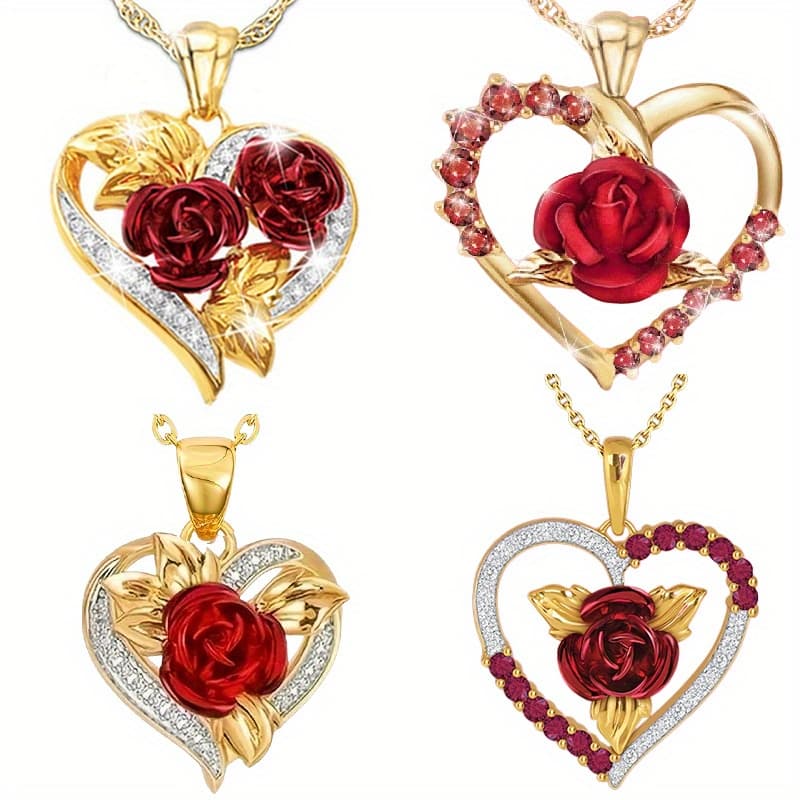 TEMU 4pcs/set Elegant Rose Pendant Necklace Chic Water , Jewelry Set Perfect Fashionable Gift For Valentine's Day Anniversary Gift Jewelry