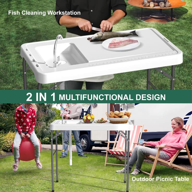TEMU A 42.5-inch Fish Cleaning Table Featuring A Faucet, This Foldable Station Is Perfect For Outdoor Use, Including Camping And Backyard Barbecues, And Comes With A Hose Connection
