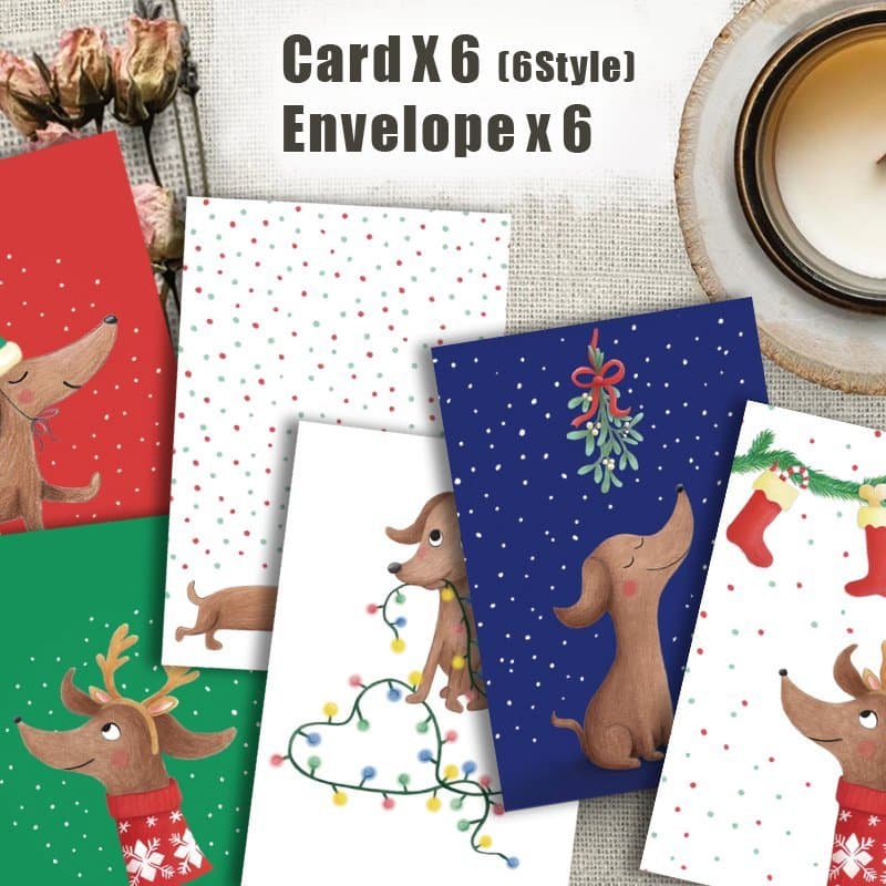 TEMU Dachshund-themed Christmas Greeting Cards With Envelopes, 12pcs - Lovers &