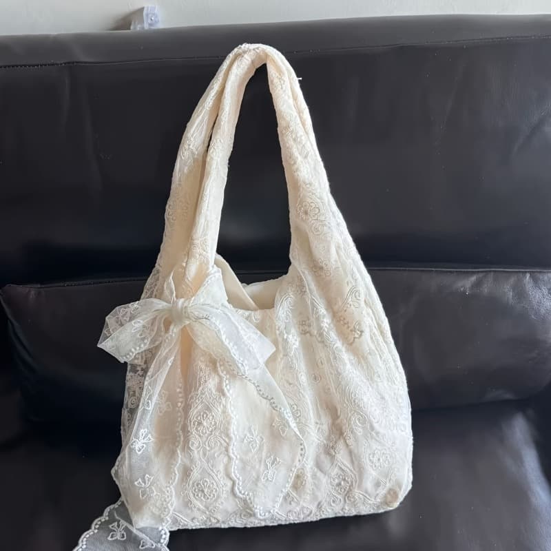 TEMU New Lace Flower Bag, Large Capacity Shoulder Bag, Commuting Travel Bow Bag, Exquisite Gift, Holiday Gift, Birthday Gift, Valentine's Day Gift