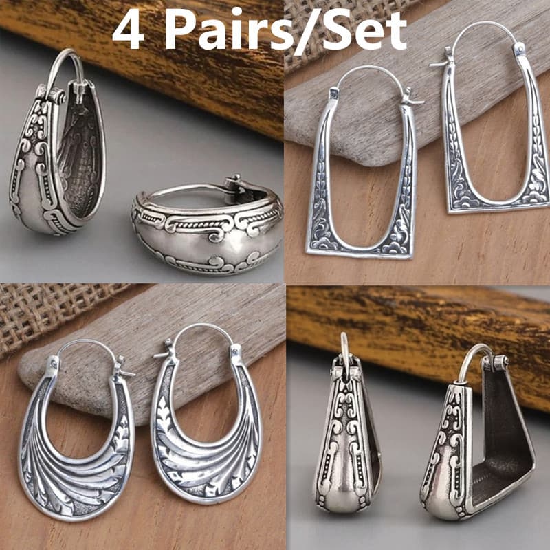 TEMU 4 Pairs/ Set Bohemian Style - Women's Uniquely Carved Earrings, Party , Suitable For Holiday Gifts For Female