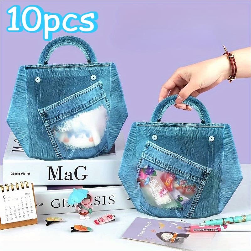 TEMU Gift For Her/him 10pcs Denim Style Party Gift Bags, Large Capacity, Suitable For Snacks And Gifts - Ideal For Birthdays, Holidays, Graduation Ceremonies