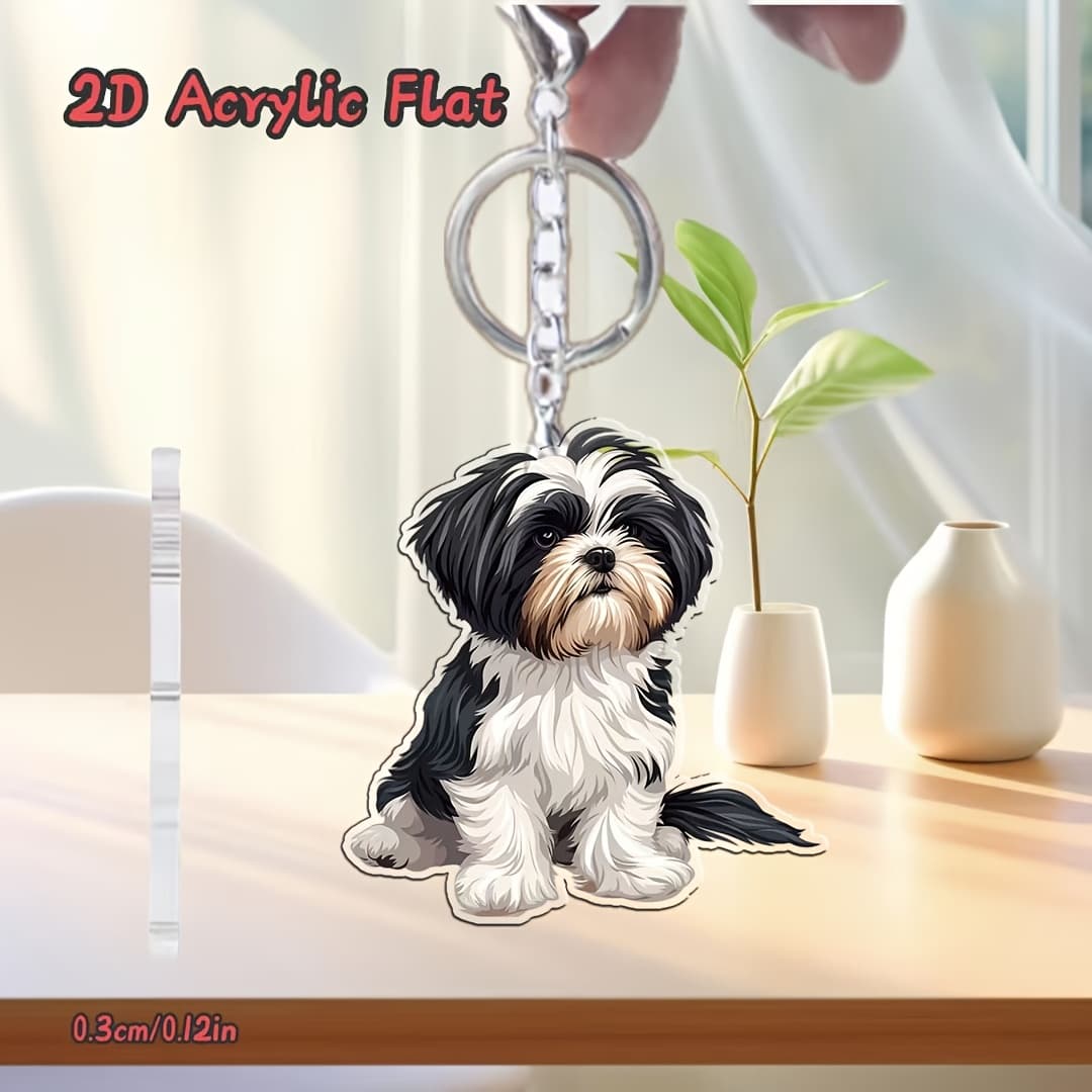 TEMU 2d Flat, 1 Cute Shih Tzu Keychain- Realistic Acrylic Flat Ornament, Black And Accessories, Pet Enthusiast Gift, Backpack Accessory, Birthday And Holiday Gift(compact Dog Key Ring), 2d Flat