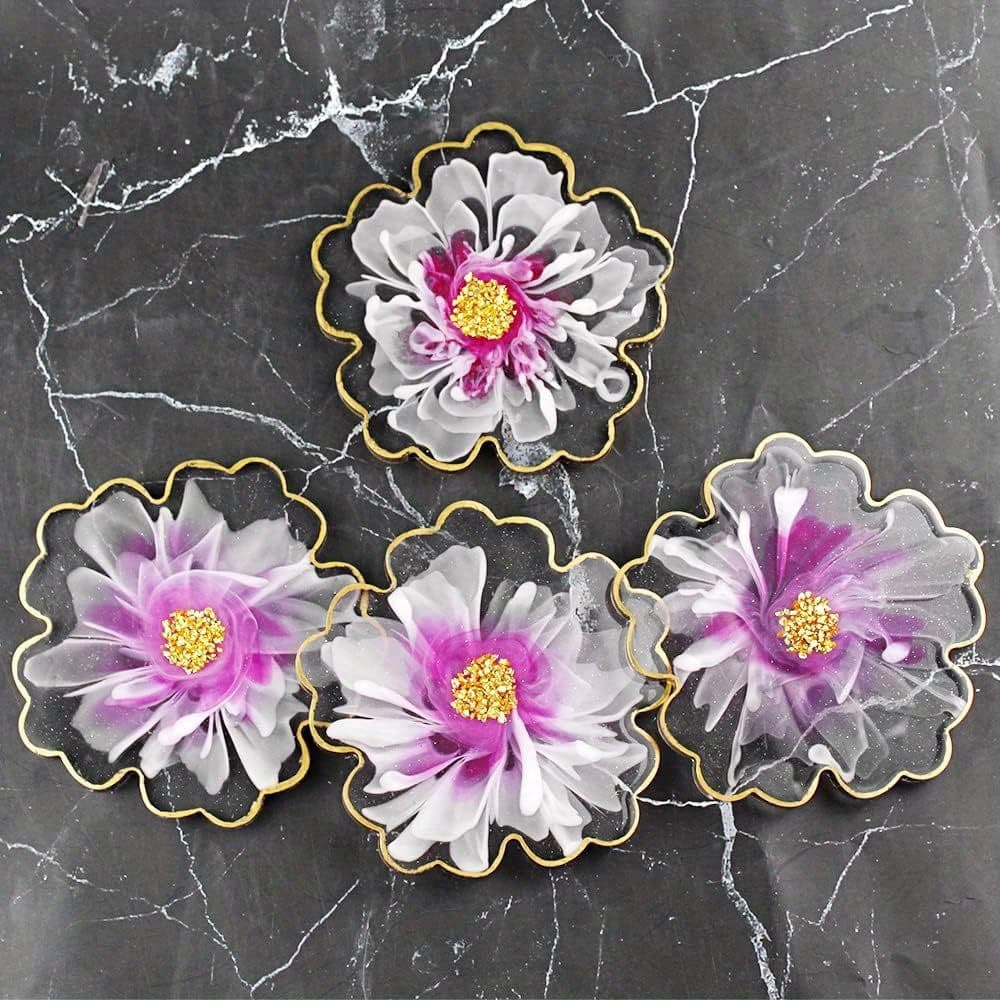 TEMU 4pcs 4 Inches Flower Coaster Molds (no Designs On Mold), Floral Silicone Coaster Molds, Silicone Coasters Molds