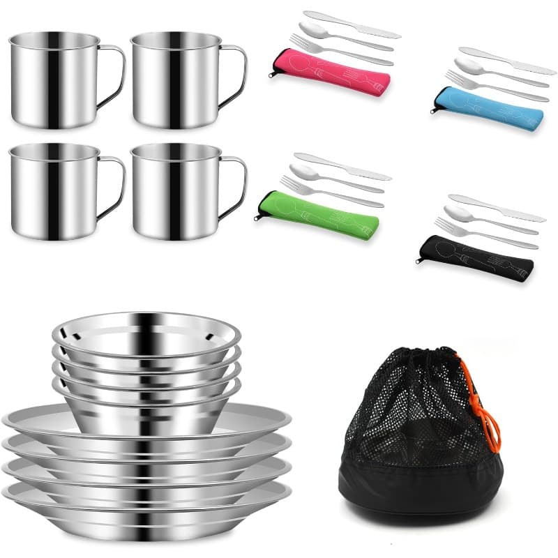 TEMU 29pcs Stainless Steel Plate, Bowl, And Basin Set, Complete Assembled Camping Cookware And Dishes