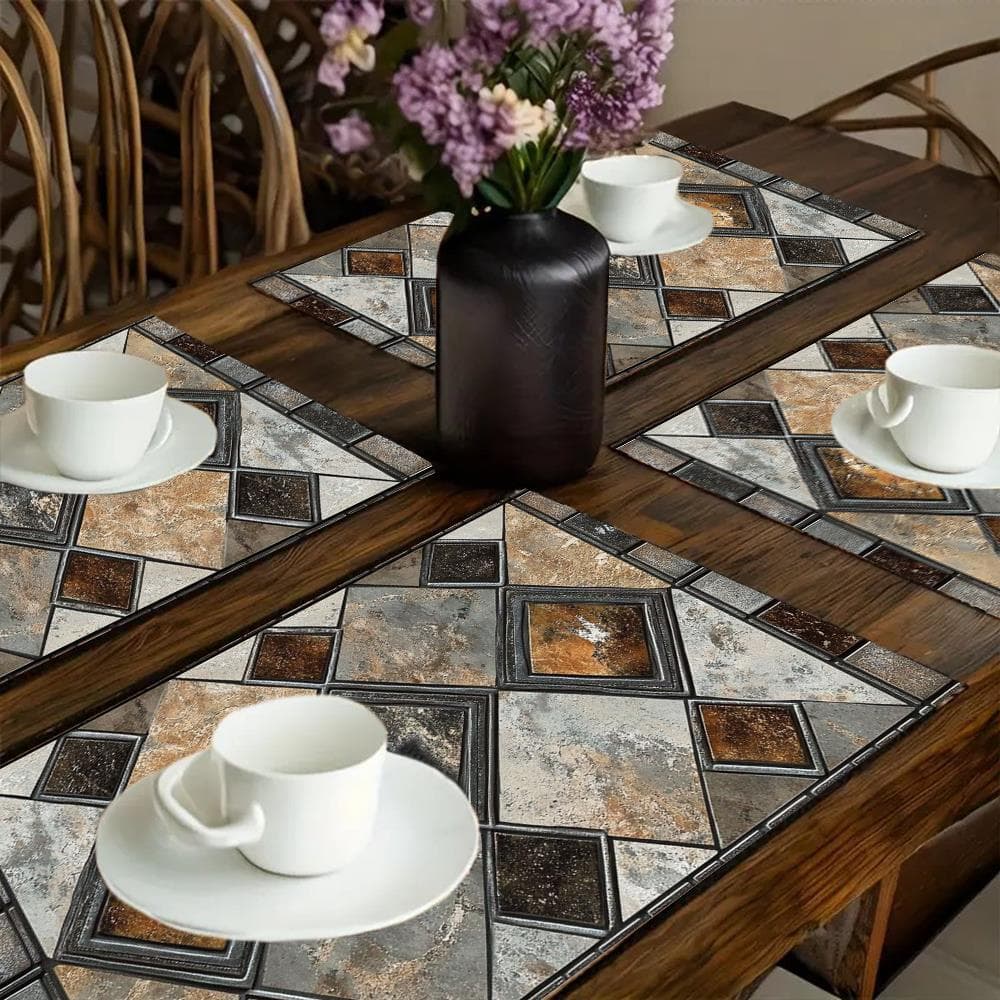 TEMU 4pcs Placemats, 12x18 Table Mats, Dajidali11 Design An Intricate Tile Pattern Featuring 3 Dia, For Holiday Dining Decor, Holiday Table Setting, Home Kitchen Dining Room Indoor Outdoor Decor