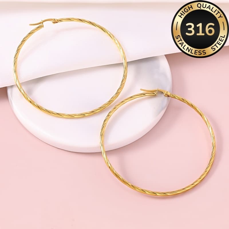 TEMU High-quality Steel Hypoallergenic Golden Twisted Hoop Earrings, 18k Golden Plated Fade Resistant, Minimalist Elegant, Perfect Gift For Valentine's Day/christmas