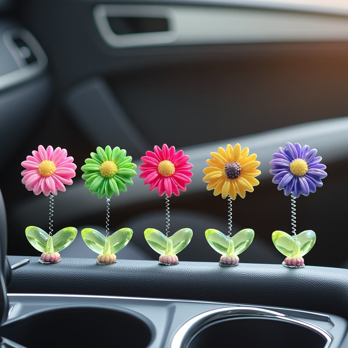 TEMU 8pcs Mixed Colors Cute Flower Car Dashboard Decorations, Shaking Head Cute Car Ornaments, Floral Dashboard And Rearview Mirror Decorations, Made Of Resin