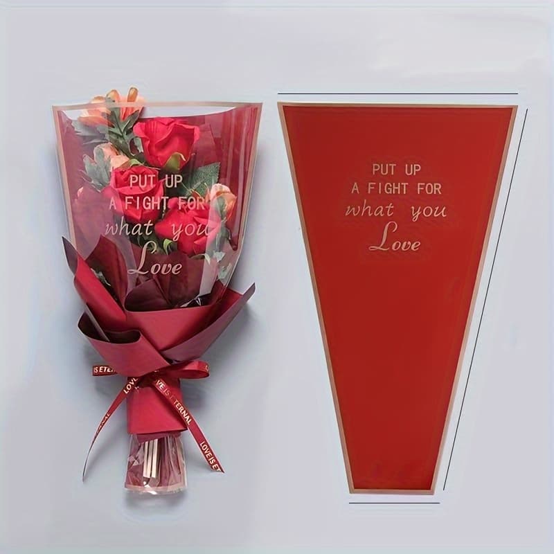 TEMU 10/30pcs Theme Plastic Flower Wrapping Bags, No Accessories — Elegant White, Red, And Black Bouquet Sleeves, Suitable For , Valentine's Day, And Party Gift Wrapping