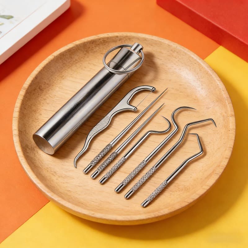 TEMU Disposables! 8pcs Stainless Steel Toothpick Kit With Keychain, Must-have For Picnic& Trip