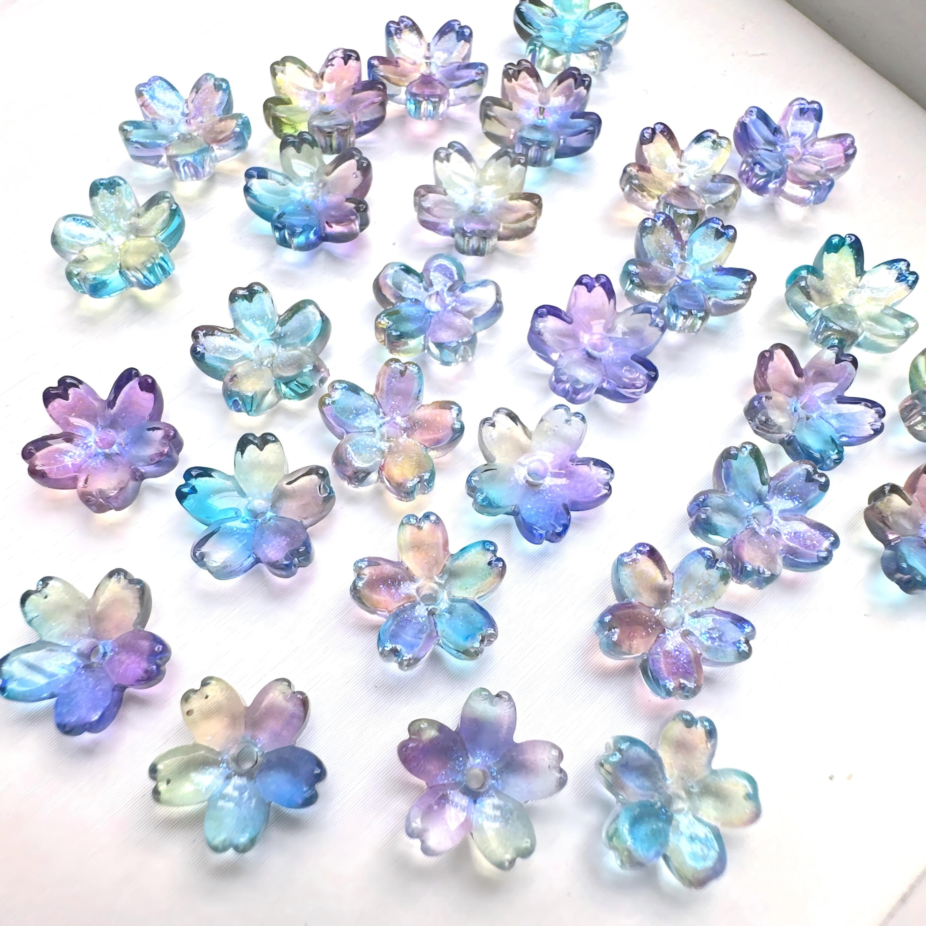 TEMU 180pcs 1cm/ 0.394inch Sakura Shaped Glass Beads, Dual Ab Color And Flower Beads, Sakura Beads, Glass Beads, For Bracelet, Earrings, Necklaces