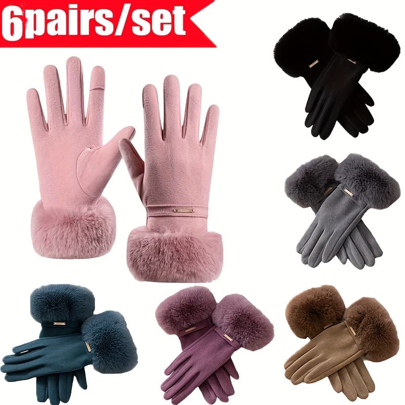 TEMU Set Of 6 Stylish Gloves Suitable For Winter And All , Machine Washable, Ideal For Cold Weather, Featuring A Neutral Design