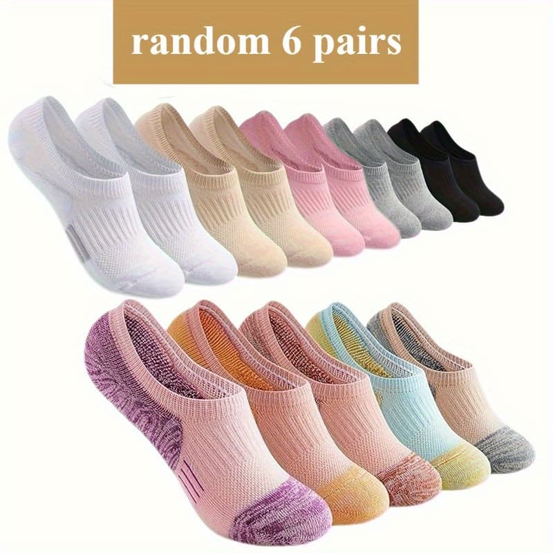 TEMU 6 Pairs Of Random Women's Casual Sports Socks - Breathable, Suitable For All , Soft Polyester And Spandex, Solid Color, Machine Washable