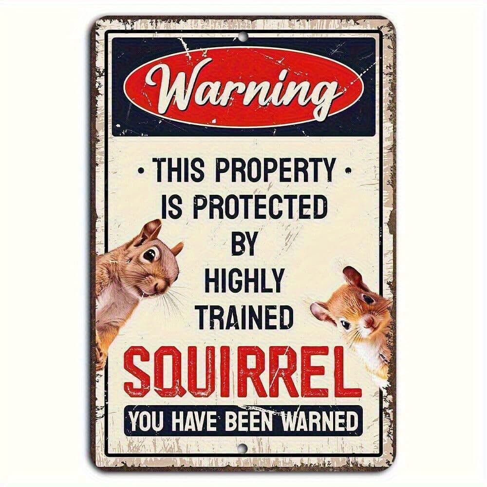TEMU 2d Flat Humorous Squirrel Alert Sign Durable Metal Wall Decor For Home Garden, Outdoor Use