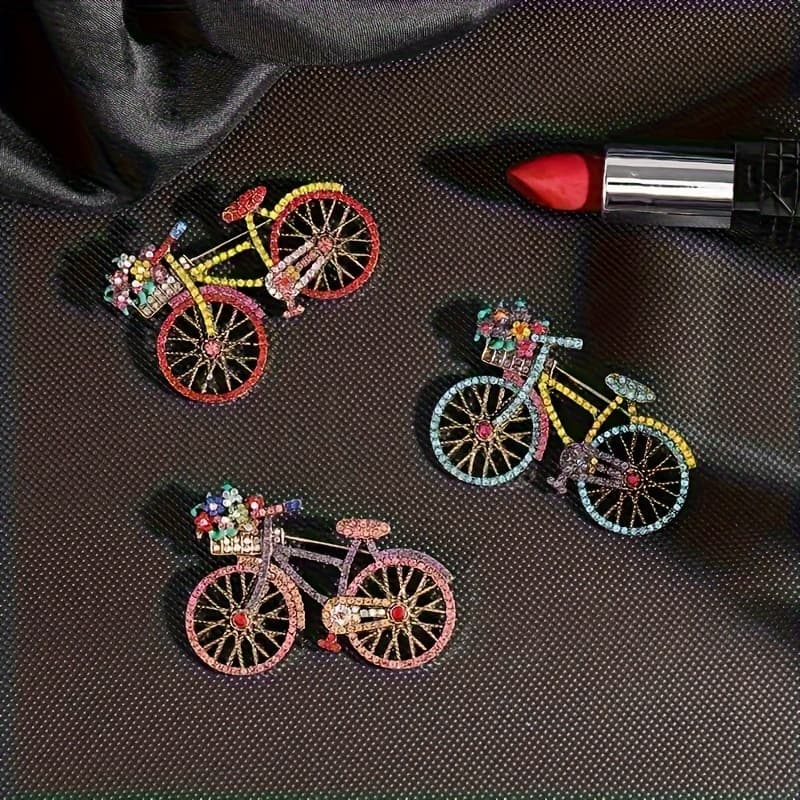 TEMU 3 And Stylish Bicycle Designs Featuring Colorful Sparkling Rhinestones, Perfect For Women's Additions, Clothing Pins, And Exquisite Gifts