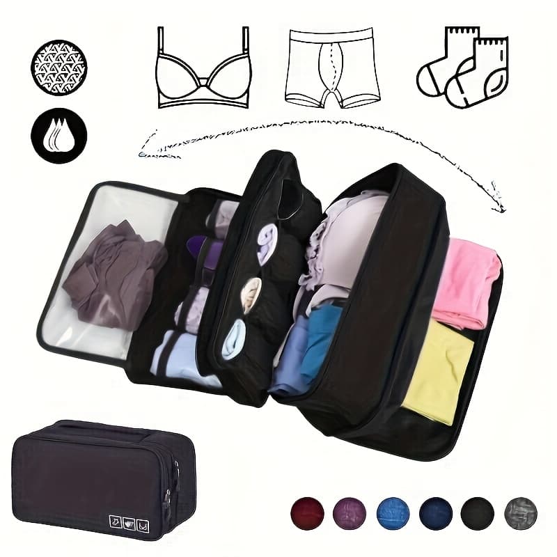 TEMU Portable Travel Lingerie Organizer, Lightweight Zipper Storage Box, 6 Colors , Multi-compartment Design For Bras, Socks, And Underwear - Compact Durable Foldable Laundry Bag, Space-saving