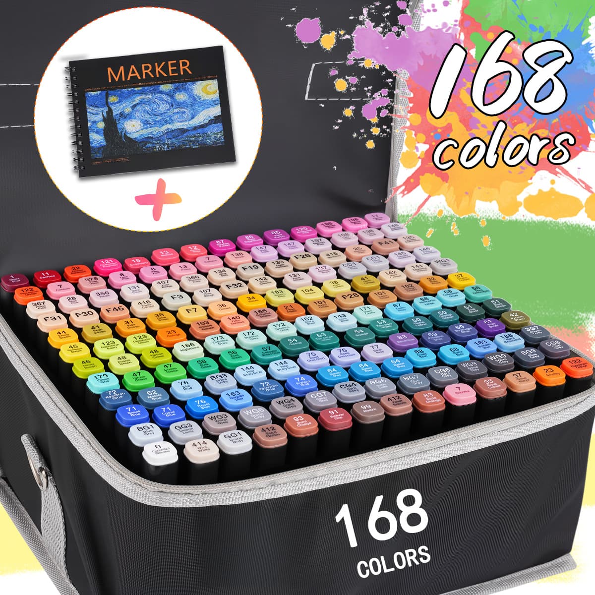 TEMU Alcohol Marker | Permanent Art Marker With Tips, Used For Book Painting, Sketching And Card Making | Perfect Gift For Adults, Exquisite, Send A Sketchbook (60 Pages) -262/204/168 Colors.