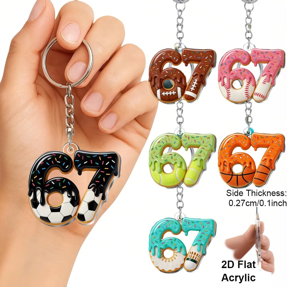 TEMU 2d Flat, 2d Flat 6pcs "six " Viral Meme Keychain Set. Cream Drip Style Acrylic Key Ring, Vibrant , Durable . Versatile For Keys/bags/luggage Tags, Perfect For Meme Fans & Internet Enthusiasts