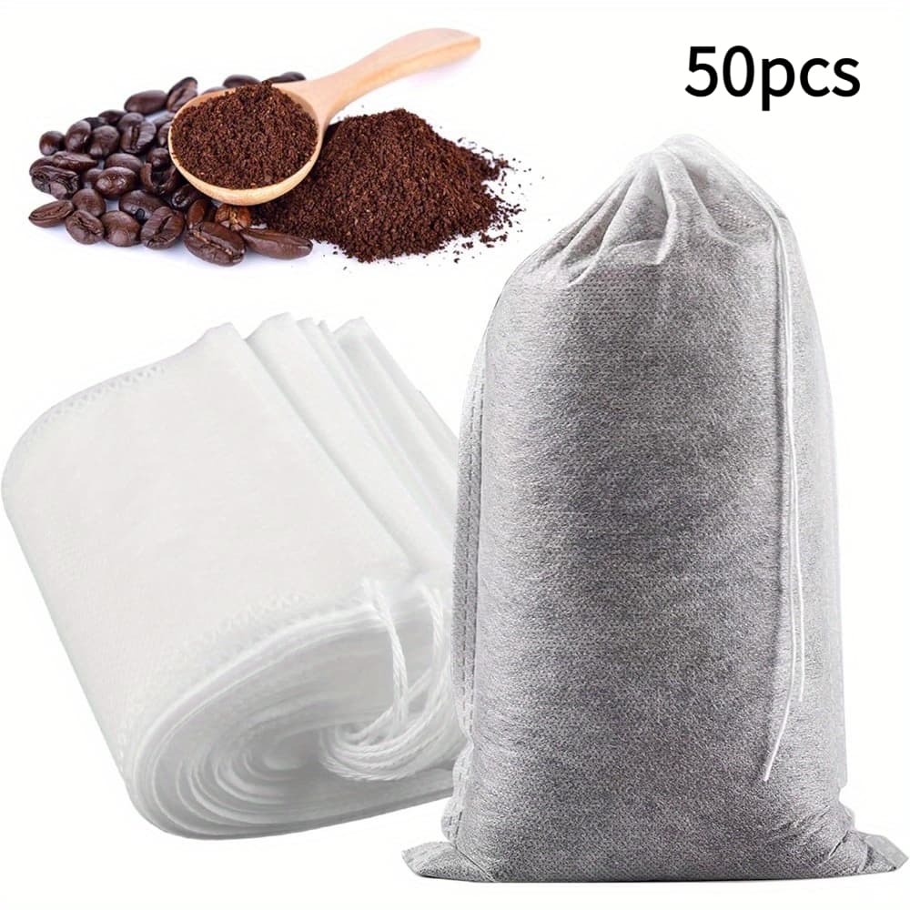 TEMU 50pcs Disposable Cold Brew Coffee Filter Bags With Drawstring - No Mess, Reusable Coffee And Tea Filters For Grounds, Great For Iced Coffee And Tea, Coffee Bar Additions, Coffee