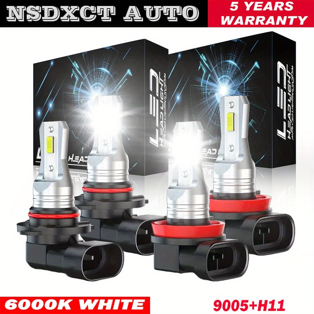 TEMU 4pcs 9005+h11 Led Headlight Combo - High Low Beam Bulbs Kit 6000k White Lamps, Without Battery