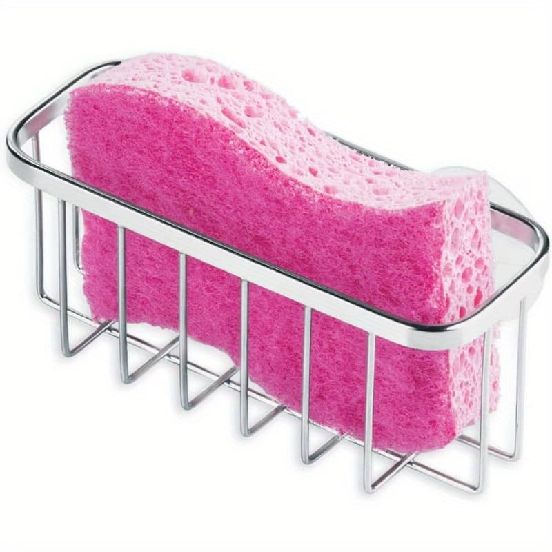 TEMU Stainless Steel Suction Holder For Sponges, Scrubbers, And Soap, Suitable For Kitchen And Bathroom, Sold As A Single Unit