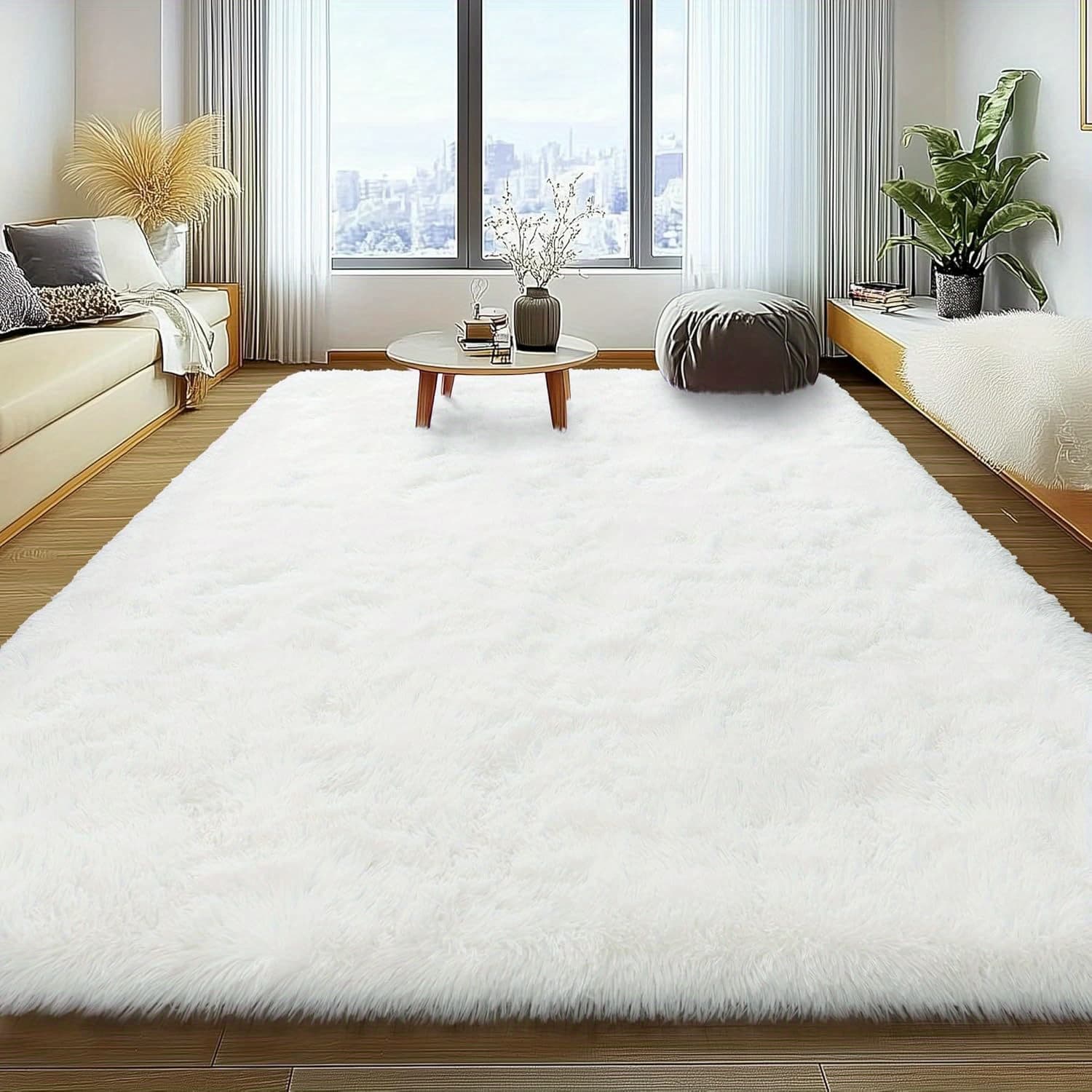 TEMU Large Area Rugs For Living Room Cream Shag Rug For Bedroom Non-slip Ultra Fluffy Rug Modern Plush Carpet For Room Dorm Fuzzy Rug For Home Decor Aesthetic